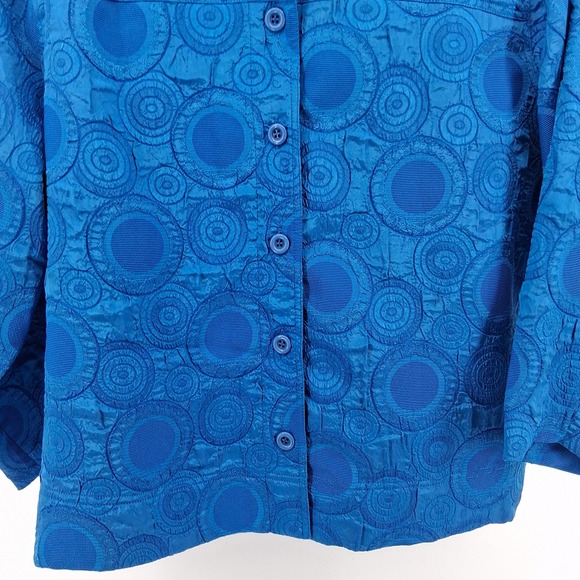 Erin London Y2K Blue Geometric Textured Button Down Shirt Womens 1X Retro‎ Bold - Picture 3 of 10